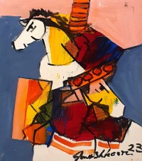 Mashkoor Raza, 12 x 14 Inch, Oil on Canvas, Horse Painting, AC-MR-661